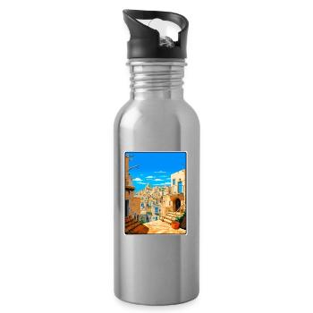 Matera Italy Vintage Travel Poster Cityscape WPA - Water bottle with straw - silver - Right