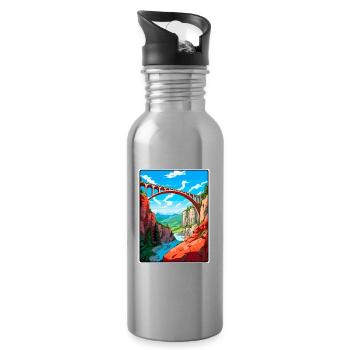 Devils Bridge Germany Travel Poster Cityscape WPA - Water bottle with straw - silver - Right