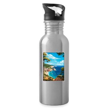 Calanques France Affiche de voyage vintage Paysage urbain - Gourde avec paille intégrée - argent clair - Droite