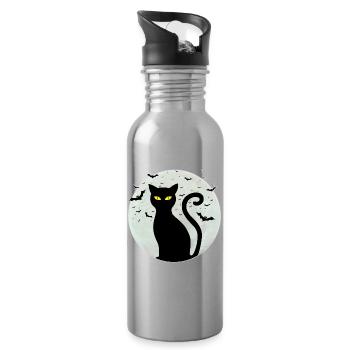 Black_cat-full_moon - Gourde avec paille intégrée - argent clair - Droite