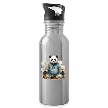 Wasserfarben Panda – Zen Kunst im Japan Stil - Trinkflasche mit integriertem Trinkhalm - Lightsilver - Rechts