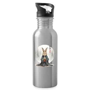 Wasserfarben Hase – Zen Meditation Japanese Kunst - Trinkflasche mit integriertem Trinkhalm - Lightsilver - Rechts
