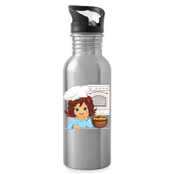 Cute girl is cooking soup in the kitchen - Water bottle with straw - silver - Right