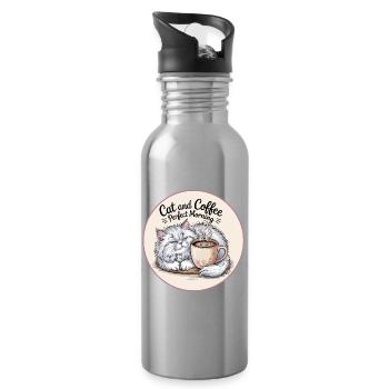 Tasse de café et de chats du matin - Gourde avec paille intégrée - argent clair - Droite
