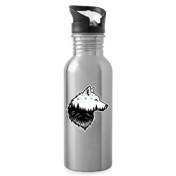 Wolf Silhouette Nachtwald Design - Trinkflasche mit integriertem Trinkhalm - Lightsilver - Rechts