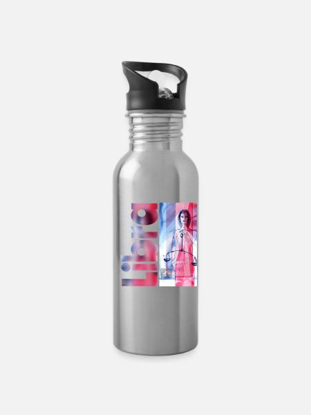 Sternzeichen Waage - Trinkflasche mit integriertem Trinkhalm - Lightsilver