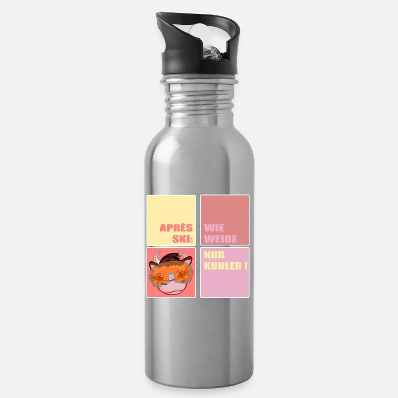 APRÈS-SKI SKIING COW FUNNY - Water bottle with straw - silver