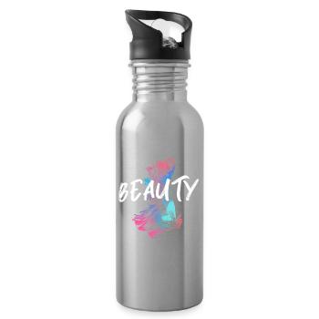 Bunte Kampffisch-Illustration mit Mot Beauté - Trinkflasche mit integriertem Trinkhalm - Lightsilver - Rechts