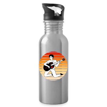 E-Gitarre im Sonnenuntergang - Trinkflasche mit integriertem Trinkhalm - Lightsilver - Rechts