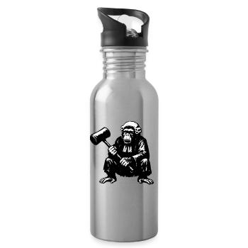 Rebellious monkey judge with hammer - Water bottle with straw - silver - Right