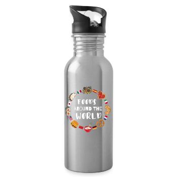 Essen aus aller Welt  - Trinkflasche mit integriertem Trinkhalm - Lightsilver - Rechts