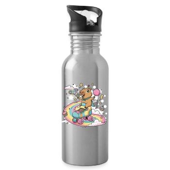 Capybara on Skate with Color Festival - Water bottle with straw - silver - Right