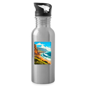 Fuerteventura Spain Travel Poster Cityscape WPA - Water bottle with straw - silver - Right