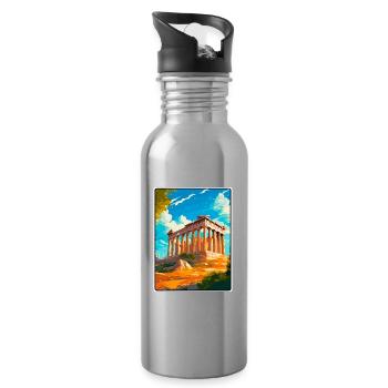 Antiker griechischer Tempel Illustration - Trinkflasche mit integriertem Trinkhalm - Lightsilver - Rechts