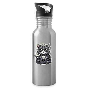 Rock cat style with leather jacket - Water bottle with straw - silver - Right