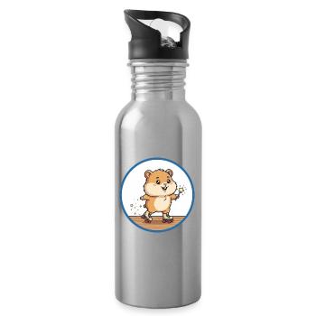 Cute hamster motif on roller skates - Water bottle with straw - silver - Right
