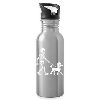 Skeleton Walking Dog Spooky Halloween Pet - Water bottle with straw - silver - Right