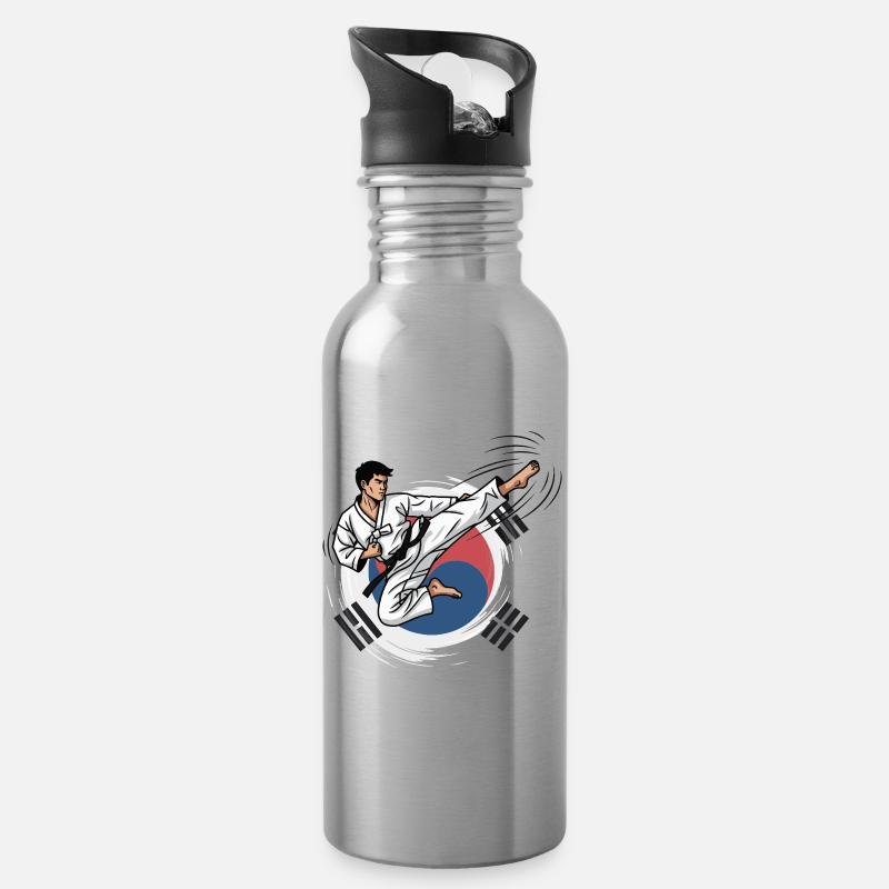 Illustration dynamique des arts martiaux de taekwondo - Gourde avec paille intégrée - argent clair