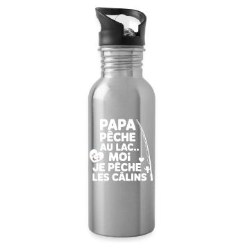 Baby Humor T-Shirt – Daddy Peach, Me Hugs 💖 - Water bottle with straw - silver - Right