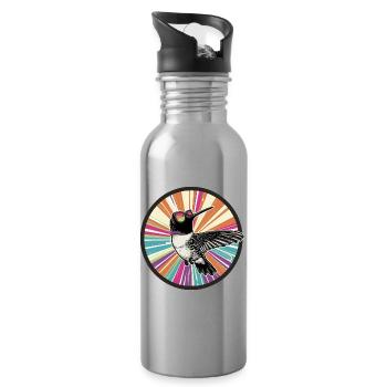 Vibranter Kolibri mit Farbexplosion - Trinkflasche mit integriertem Trinkhalm - Lightsilver - Rechts