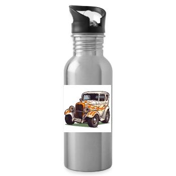 Vintage Hot Rod Car - Water bottle with straw - silver - Right