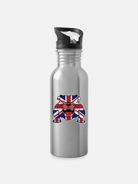 Britische Bulldogge - Trinkflasche mit integriertem Trinkhalm - Lightsilver