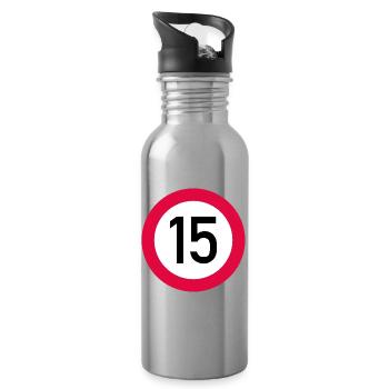15. Geburtstag Achtung! Verkehrsschild 15 Km/h - Trinkflasche mit integriertem Trinkhalm - Lightsilver - Rechts