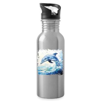 Fun-loving dolphin in watercolor swirl - Water bottle with straw - silver - Right