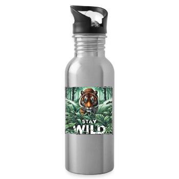 Stay Wild Tiger in Jungle - Nature Power - Water bottle with straw - silver - Right