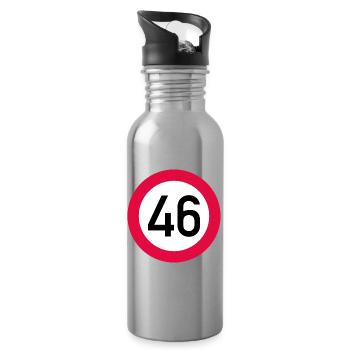 46th birthday Attention! Traffic sign 46 Km/h - Water bottle with straw - silver - Right