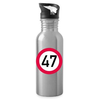 47th birthday Attention! Traffic sign 47 Km/h - Water bottle with straw - silver - Right