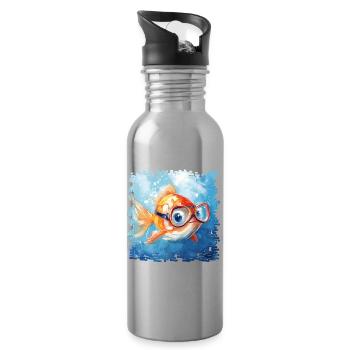 Goldfish with diving goggles - Water bottle with straw - silver - Right