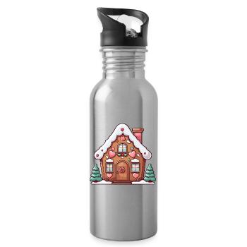 coeur en pain d’épice maison scène de neige - Gourde avec paille intégrée - argent clair - Droite
