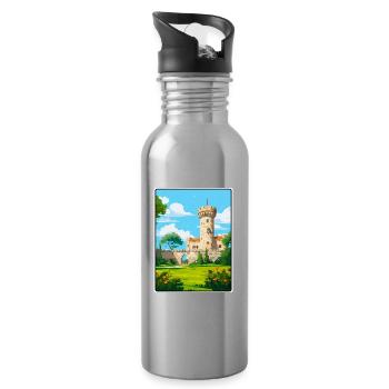 Chaves Portugal Schloss Turm Unter Blauem Himmel Poster - Trinkflasche mit integriertem Trinkhalm - Lightsilver - Rechts