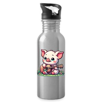 Cochon mignon avec guitare musique ami - Gourde avec paille intégrée - argent clair - Droite