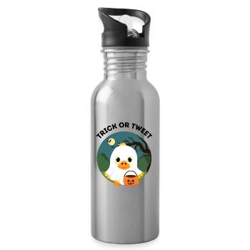Trick or Tweet – Cute Halloween Duck - Water bottle with straw - silver - Right