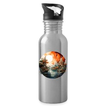 Forteresses de paysage de lune orange - Gourde avec paille intégrée - argent clair - Droite
