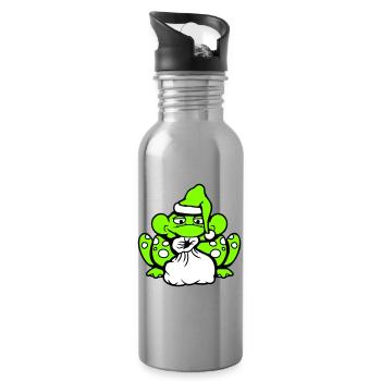 Frog Santa Claus Christmas Hat Gift - Water bottle with straw - silver - Right
