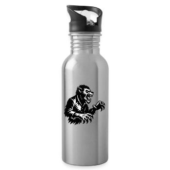 Silhouette de loup-garou noir et blanc - Gourde avec paille intégrée - argent clair - Droite