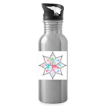 Mandala Pastell Blume Aquarell - Trinkflasche mit integriertem Trinkhalm - Lightsilver - Rechts