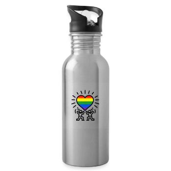 Heart Rainbow Celebration - Water bottle with straw - silver - Right