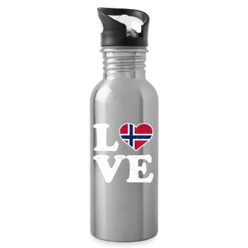 Love - Norway Flag - Norge - Norwegen - Water bottle with straw - silver - Right