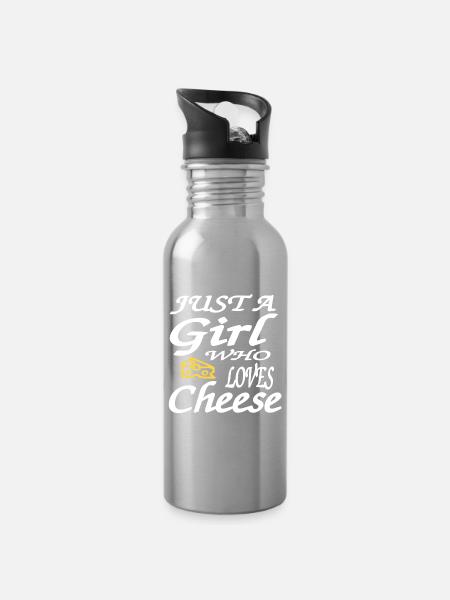 Käse - Trinkflasche mit integriertem Trinkhalm - Lightsilver