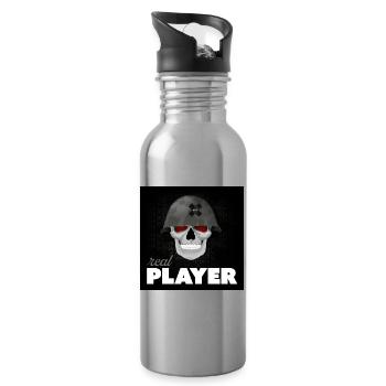 Skull Veteran – Real Player Gaming Helm Design - Trinkflasche mit integriertem Trinkhalm - Lightsilver - Rechts