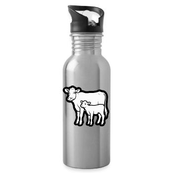 Kuh und Kalb – Zeitloses Linienmotiv; lineart - Trinkflasche mit integriertem Trinkhalm - Lightsilver - Rechts