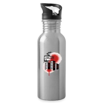 Graffiti-Straßenbahn über die Stadt - Trinkflasche mit integriertem Trinkhalm - Lightsilver - Rechts