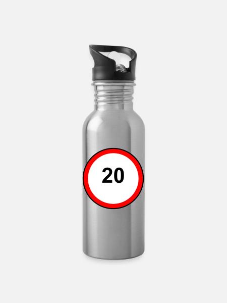 Tempo20 Sign Retro Illustration - Water bottle with straw - silver