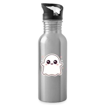 Kawaii Geist mit Glitzer – Halloween Cute - Trinkflasche mit integriertem Trinkhalm - Lightsilver - Rechts