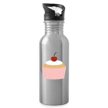 Pastel Cupcake with Cherry - Water bottle with straw - silver - Right