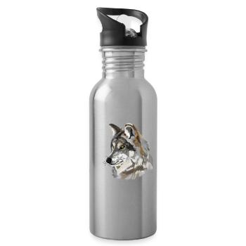 Wolfskopf Aquarellportrait - Trinkflasche mit integriertem Trinkhalm - Lightsilver - Rechts